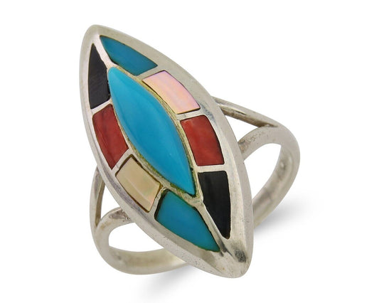 Navajo Ring 925 Silver Turquoise Shell Onyx Spiney Oyster Native Artist C.80's