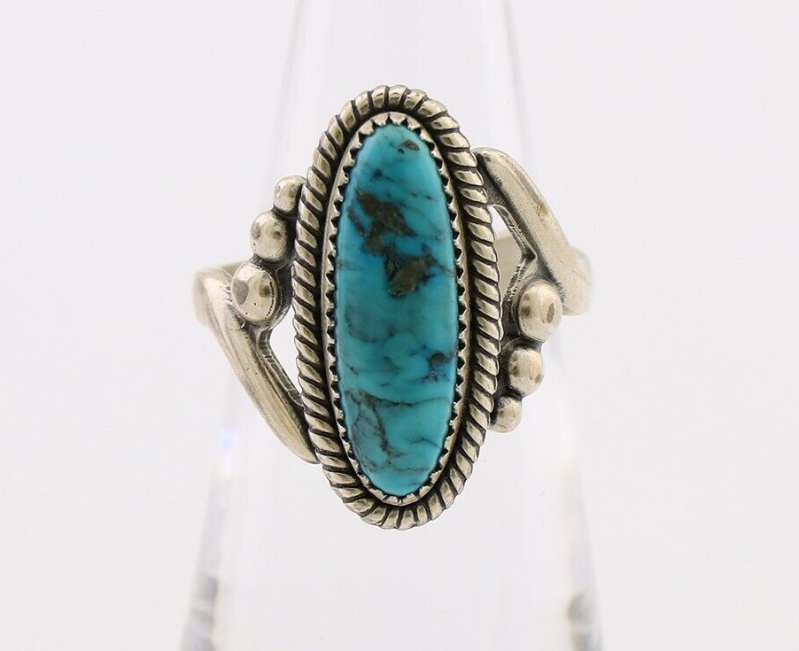 Navajo Ring 925 Silver Natural Kingman Turquoise Signed Wheeler MFG C.80's