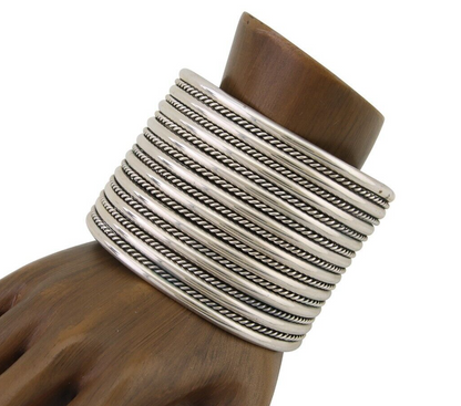 Navajo Wide Cuff 925 SOLID Silver Bracelet Artist TAHE C.80's