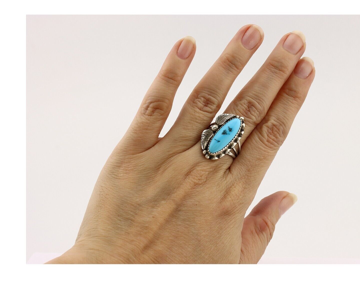 Navajo Ring 925 Silver Sleeping Beauty Turquoise Signed SC C.80's