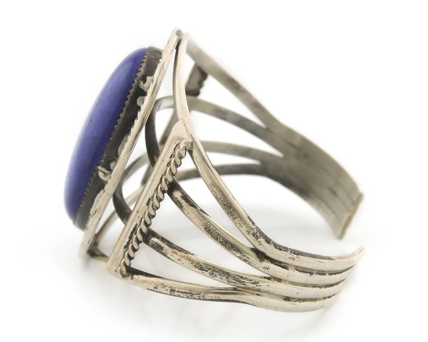 Navajo Cuff Bracelet Sterling Silver Natural Lapis Vintage Signed J Nelson