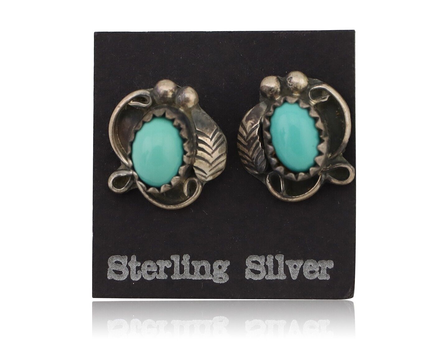 Navajo Handmade Earrings 925 Silver Natural Turquoise Native Artist C.80's