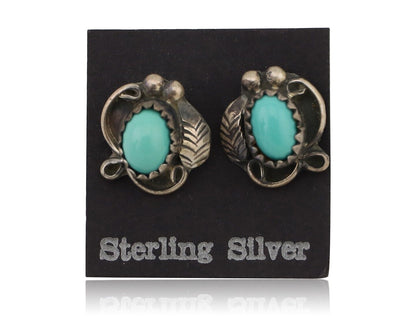 Navajo Handmade Earrings 925 Silver Natural Turquoise Native Artist C.80's