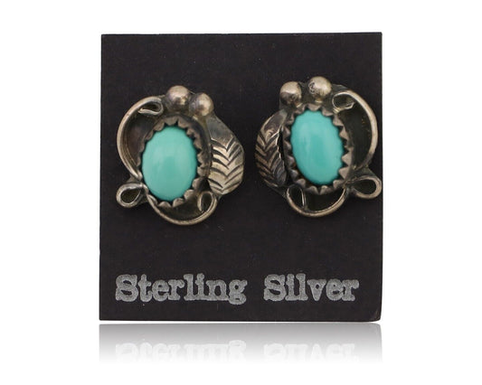 Navajo Handmade Earrings 925 Silver Natural Turquoise Native Artist C.80's