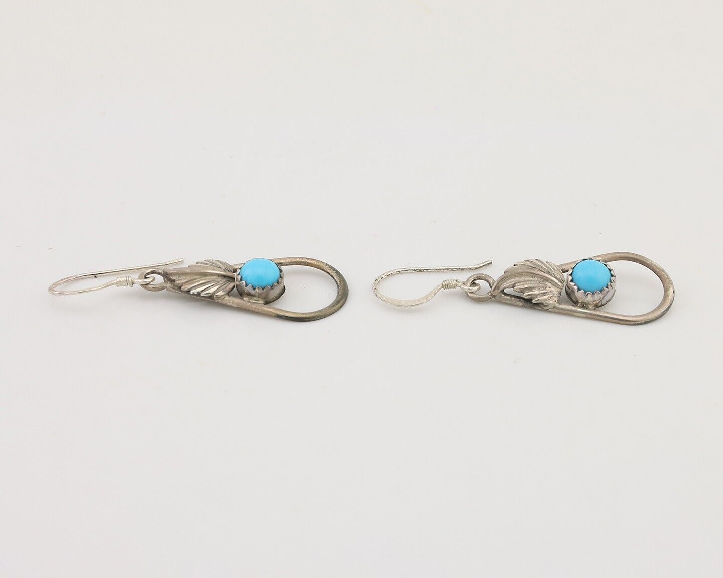 Navajo Dangle Earrings 925 Silver Sleeping B Turquoise Native Artist C.80's