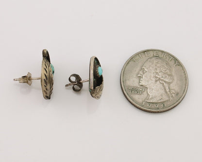 Navajo Earrings 925 Silver Natural Turquoise Native American Artist C.80's
