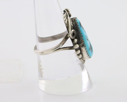 Navajo Ring 925 Silver Sleeping Beauty Turquoise Signed Justin Morris C.80's