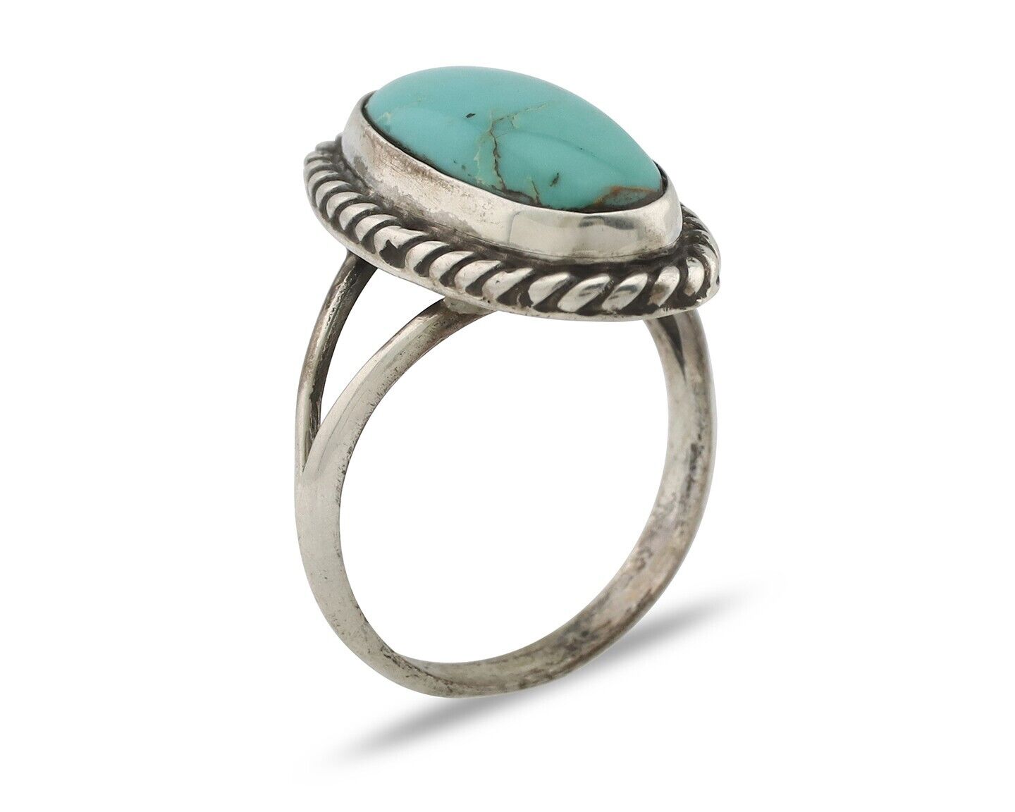 Navajo Ring 925 Silver Natural Kingman Turquoise Signed M Montoya C.80's