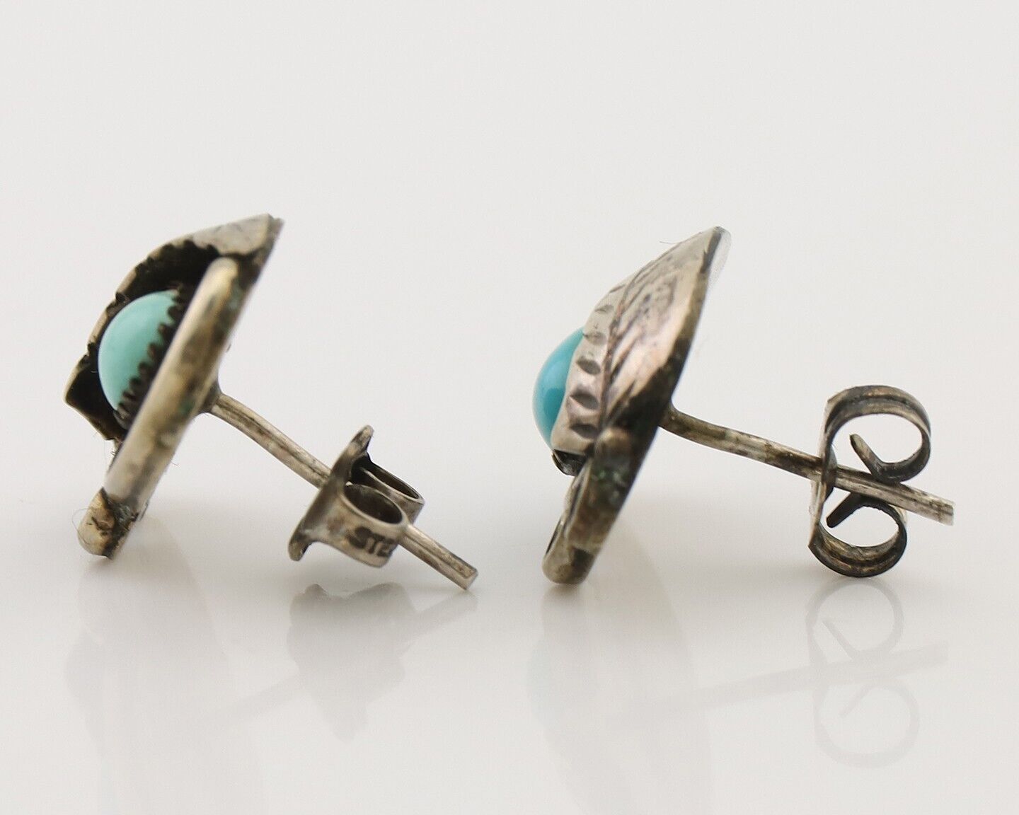 Navajo Earrings 925 Silver Natural Turquoise Native American Artist C.80's