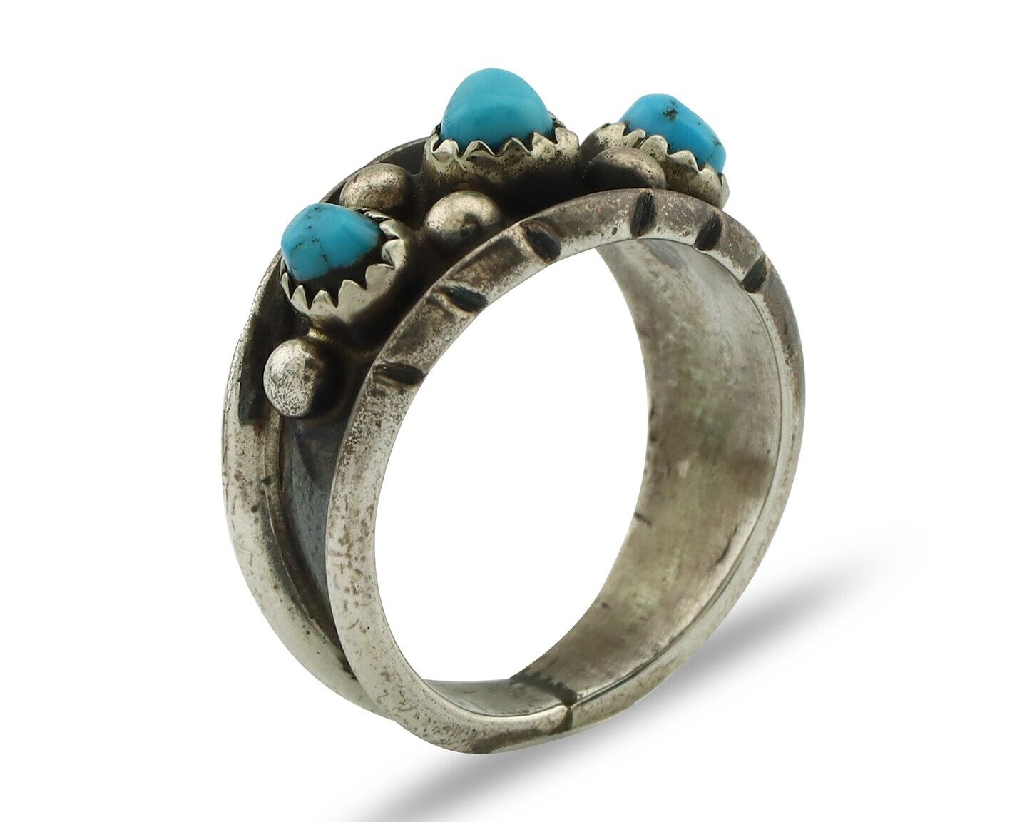 Zuni Ring .925 Silver Natural Sleeping Beauty Turquoise Signed MZR C.80's