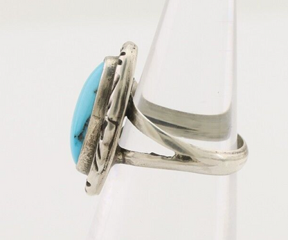 Navajo Ring 925 Silver Sleeping Beauty Turquoise Artist Signed SC C.80's