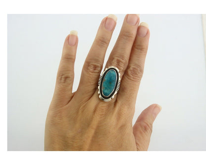 Navajo Ring 925 Sterling Turquoise Handmade Native Artist C.80's Size 7.25