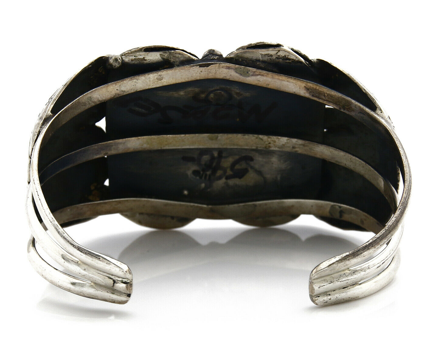 Navajo Bracelet .925 Silver Natural Petrified Wood Native American C.70's