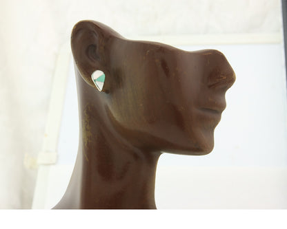 Navajo Earrings Sterling Silver Inlaid Turquoise & MOP Vintage Handmade