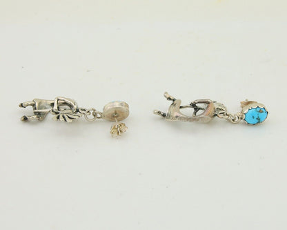 Navajo Dangle Kokopelli Earrings 925 Silver Natural Turquoise Native Artist C80s