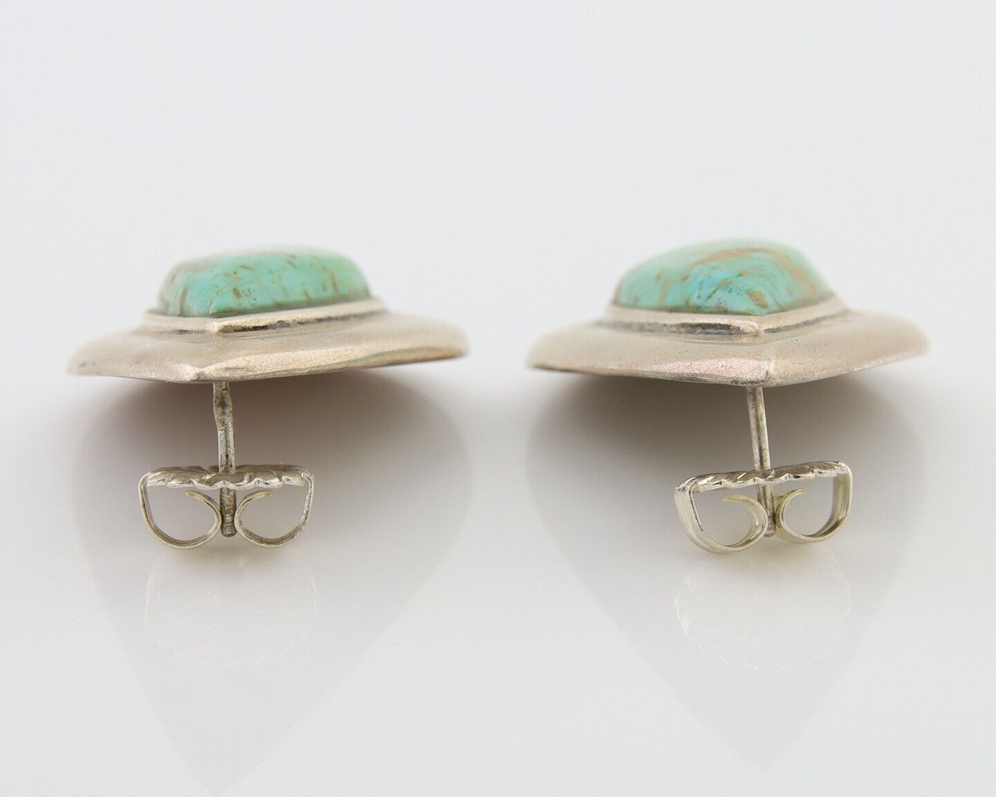Navajo Dangle Earrings 925 Silver Natural Turquoise Signed Thomas Charay C.1988
