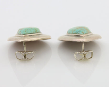 Navajo Dangle Earrings 925 Silver Natural Turquoise Signed Thomas Charay C.1988