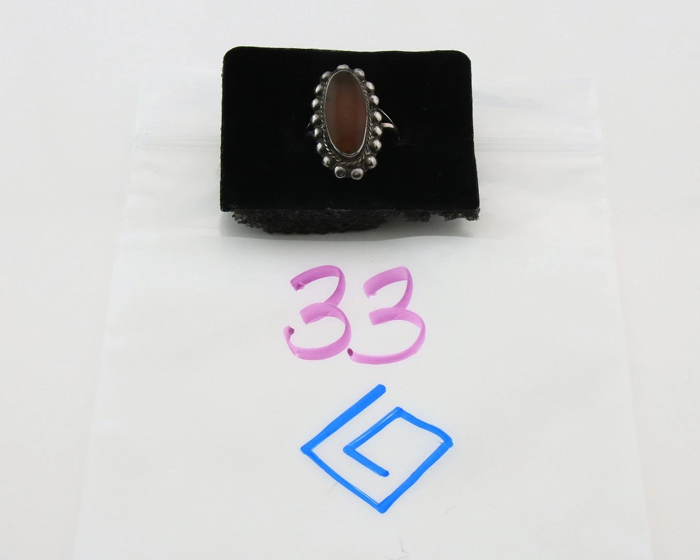 Mexico Ring Sterling Silver Natural Agate Vintage Signed TB 84 Size 5.0