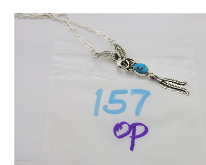 Navajo Eagle Feather Turquoise Necklace 925 Silver Native American Artist C.80's