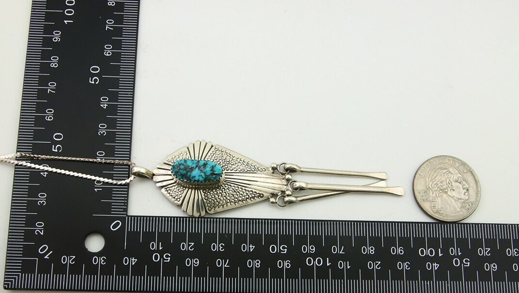 Navajo Necklace 925 Silver Natural Turquoise Artist Signed MT C.80's