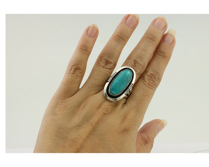 Navajo Ring 925 Silver Natural Kingman Turquoise Native American Artist C.80's