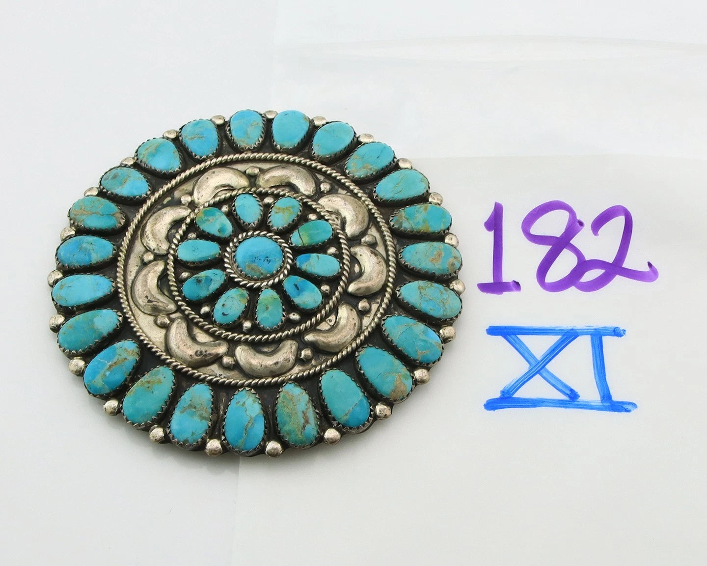 Navajo Handmade Pin Sterling Silver Turquoise Vintage Artist Signed LMB 3 in