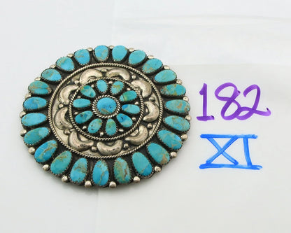 Navajo Handmade Pin Sterling Silver Turquoise Vintage Artist Signed LMB 3 in