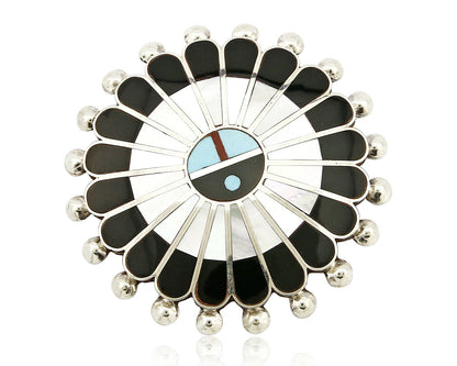 Zuni Signed Artist Victoria Unkestine Inlaid .925 SOLID Silver Tewa Pendant Pin