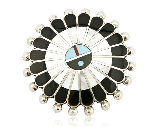Zuni Signed Artist Victoria Unkestine Inlaid .925 SOLID Silver Tewa Pendant Pin