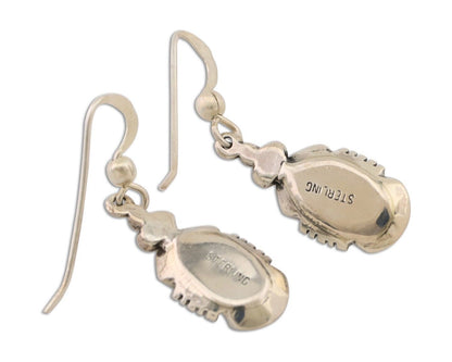 Navajo Dangle Earrings 925 Silver Natural Malachite Native American Artist C.80s