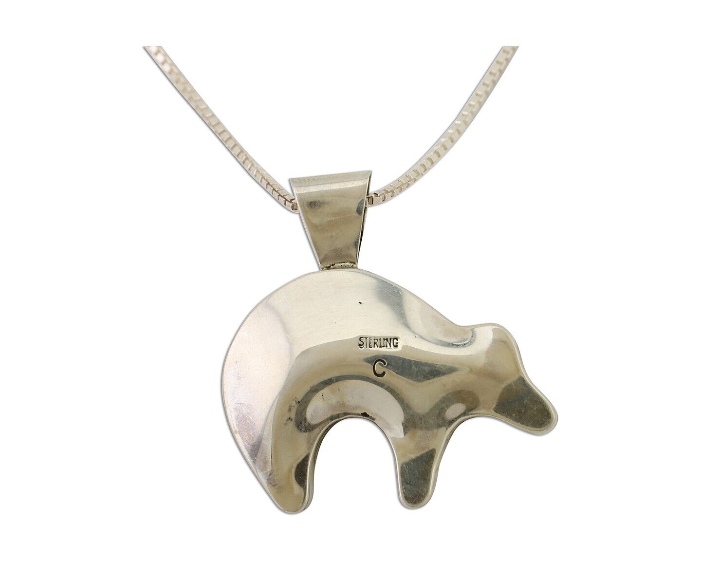 Navajo Spirit Bear Necklace Pendant 925 Sterling Silver Signed C C.80's