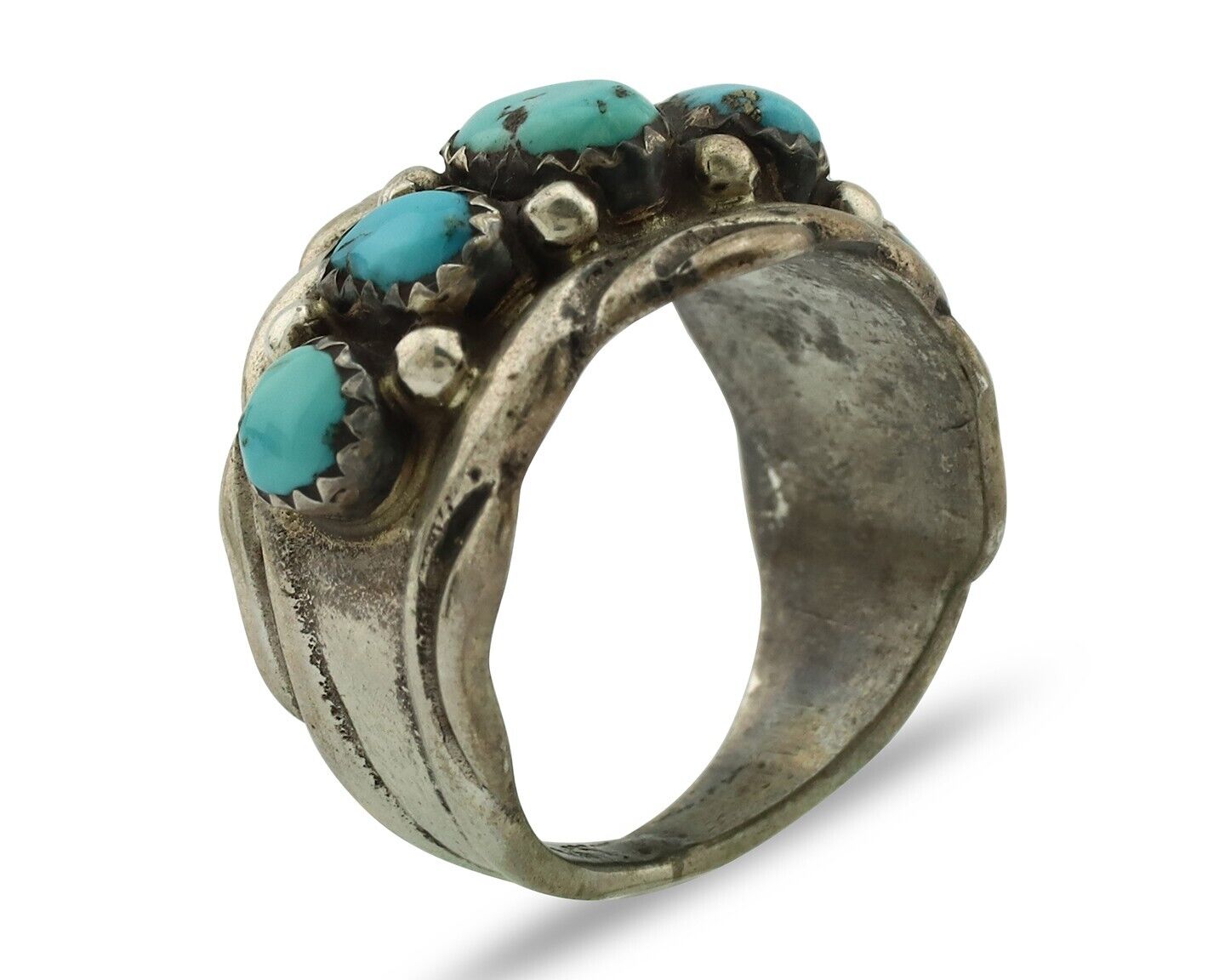 Zuni Ring .925 Silver Natural Sleeping Beauty Turquoise Native Artist C.80's
