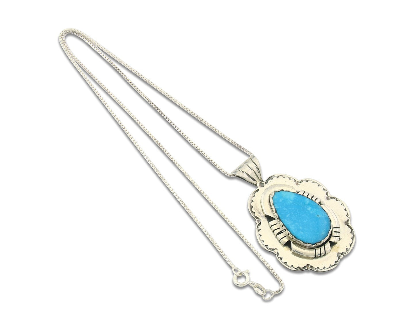 Navajo Sterling Silver Necklace Authentic Turquoise Vintage Signed Montoya