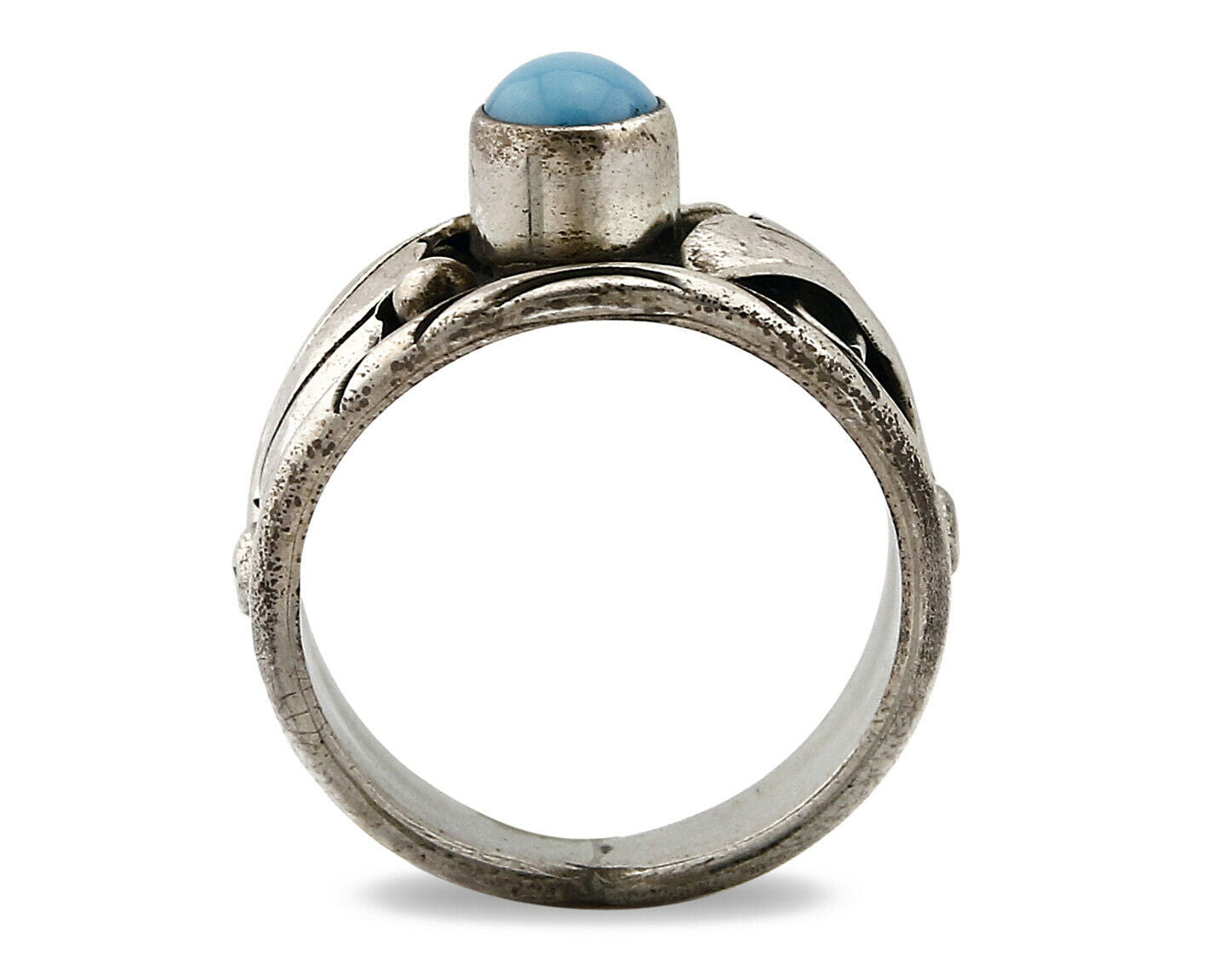 Navajo Ring .925 Silver Handmade Sleeping Beauty Turquoise Signed ELA C.80's