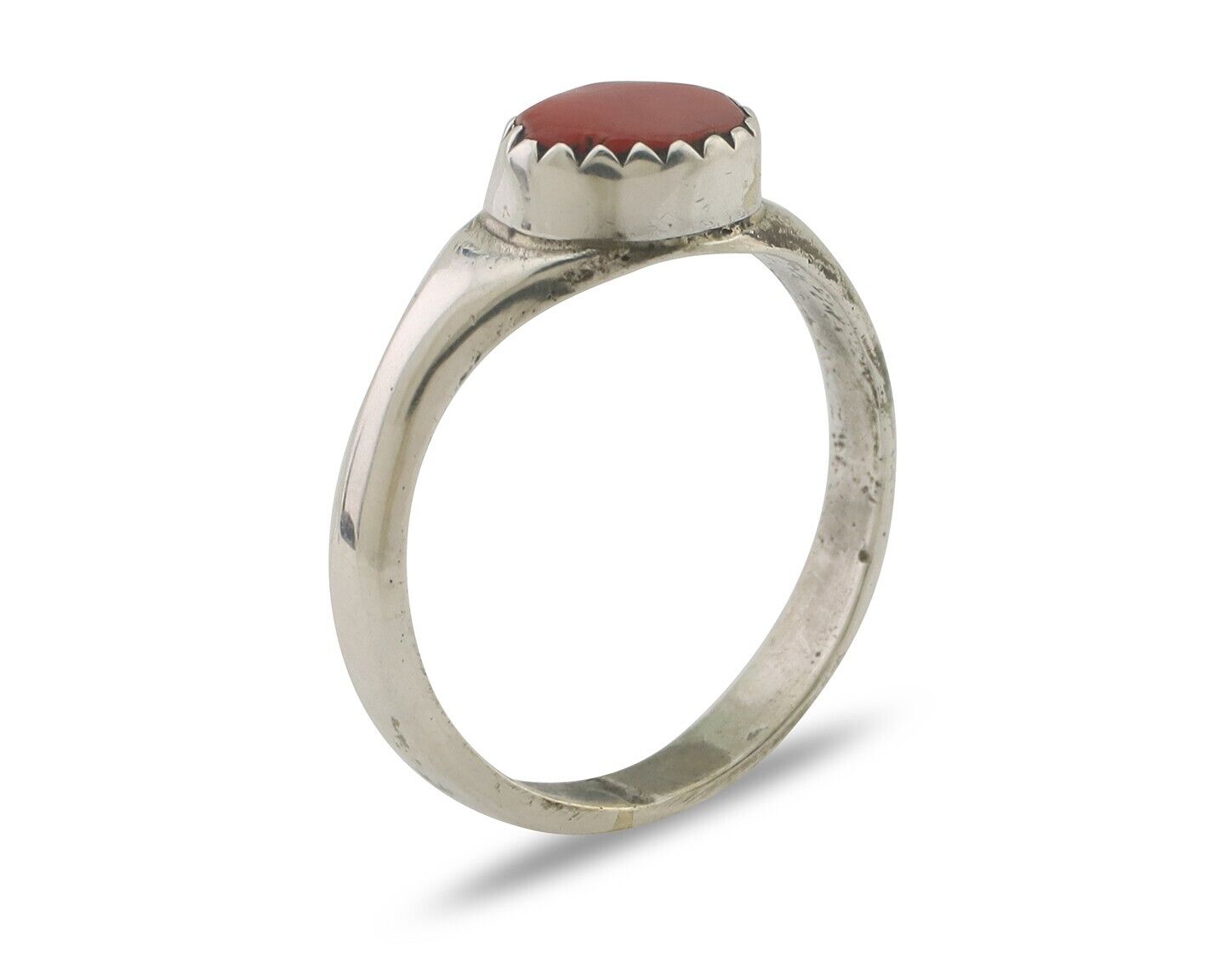 Navajo Handmade Ring 925 Silver Natural Mediterranean Coral Native Artist C.80's