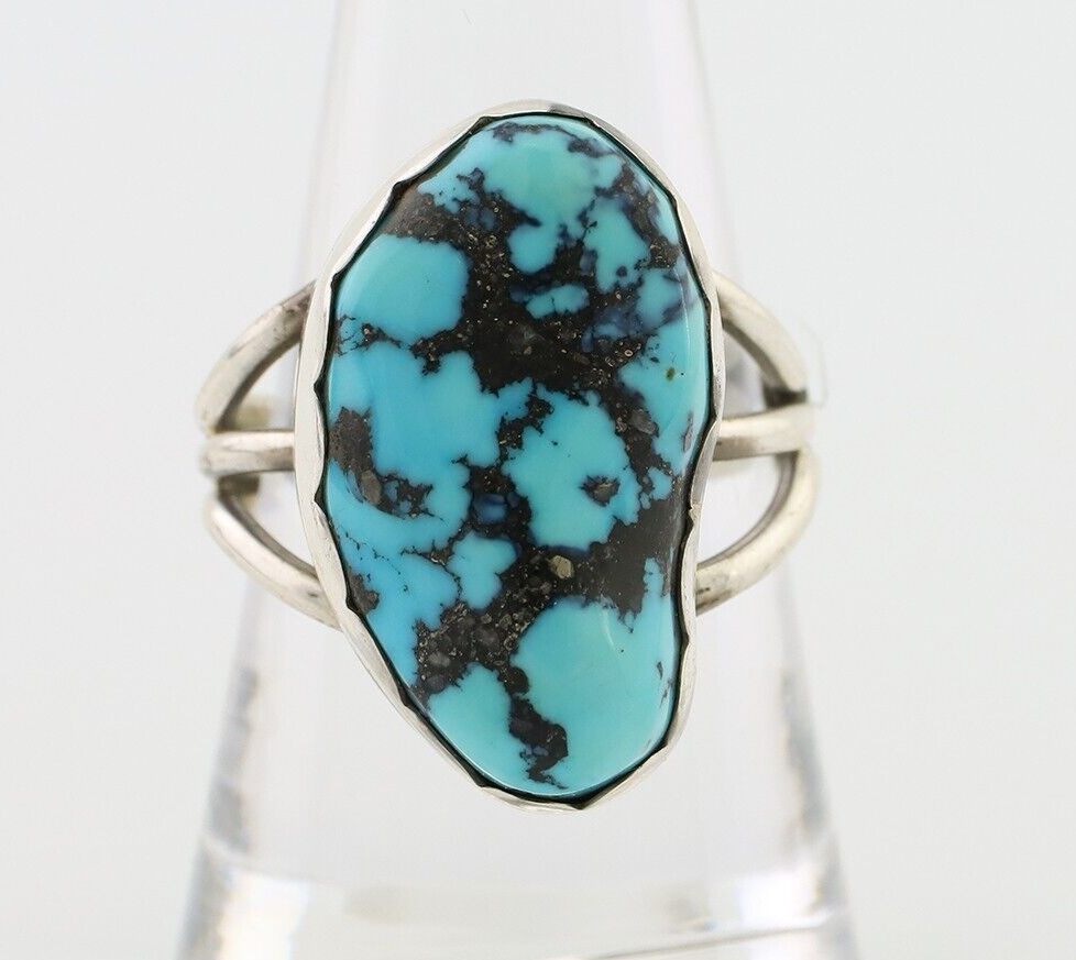 Navajo Ring 925 Silver Natural Blue Turquoise Signed Tony Guerro C.80's