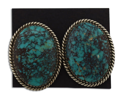 Navajo Earrings 925 Silver Spiderweb Turquoise Artist Signed RB C.80's
