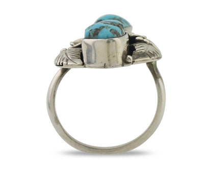 Navajo Ring 925 Silver Sleeping Beauty Turquoise Signed Evelyn Abeita C.80's