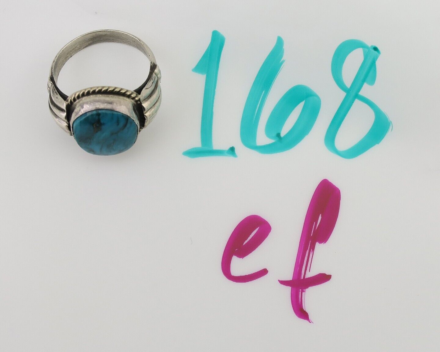 Navajo Ring 925 Silver Natural Turquoise Native American Artist C.80's Size 6.5