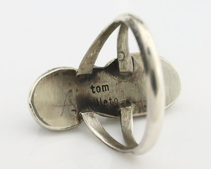 Navajo Ring 925 Silver Natural AAA Blue Turquoise Artist Signed Tom Willeto C80s
