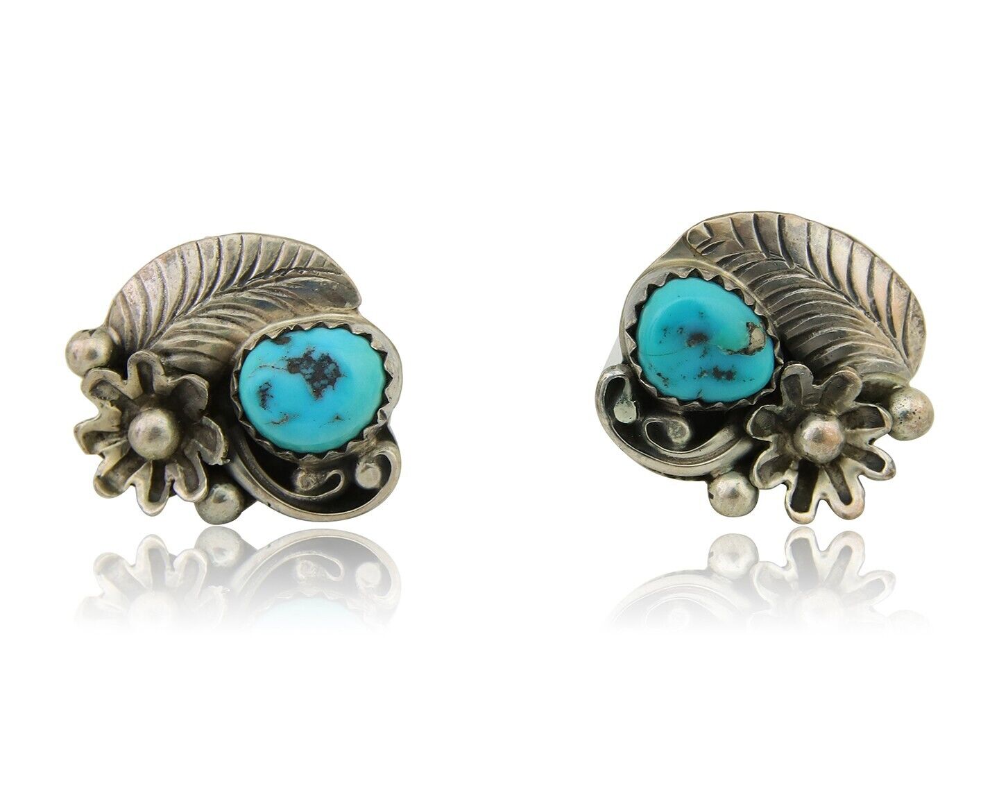 Navajo Dangle Earrings 925 Silver Natural Turquoise Native American Artist C80s