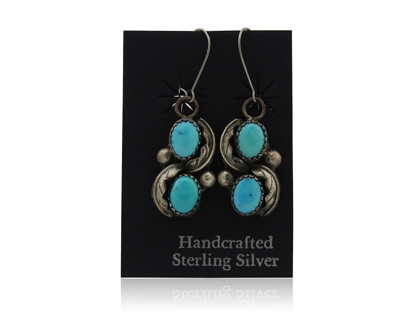 Navajo Dangle Earrings 925 Silver Natural Turquoise Native American Artist C80s