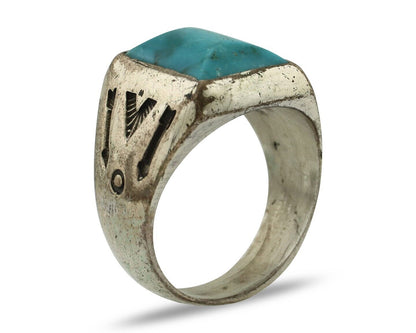 Navajo Ring 925 Silver Kingman Turquoise Signed Sun Bell Silver Company C.80's