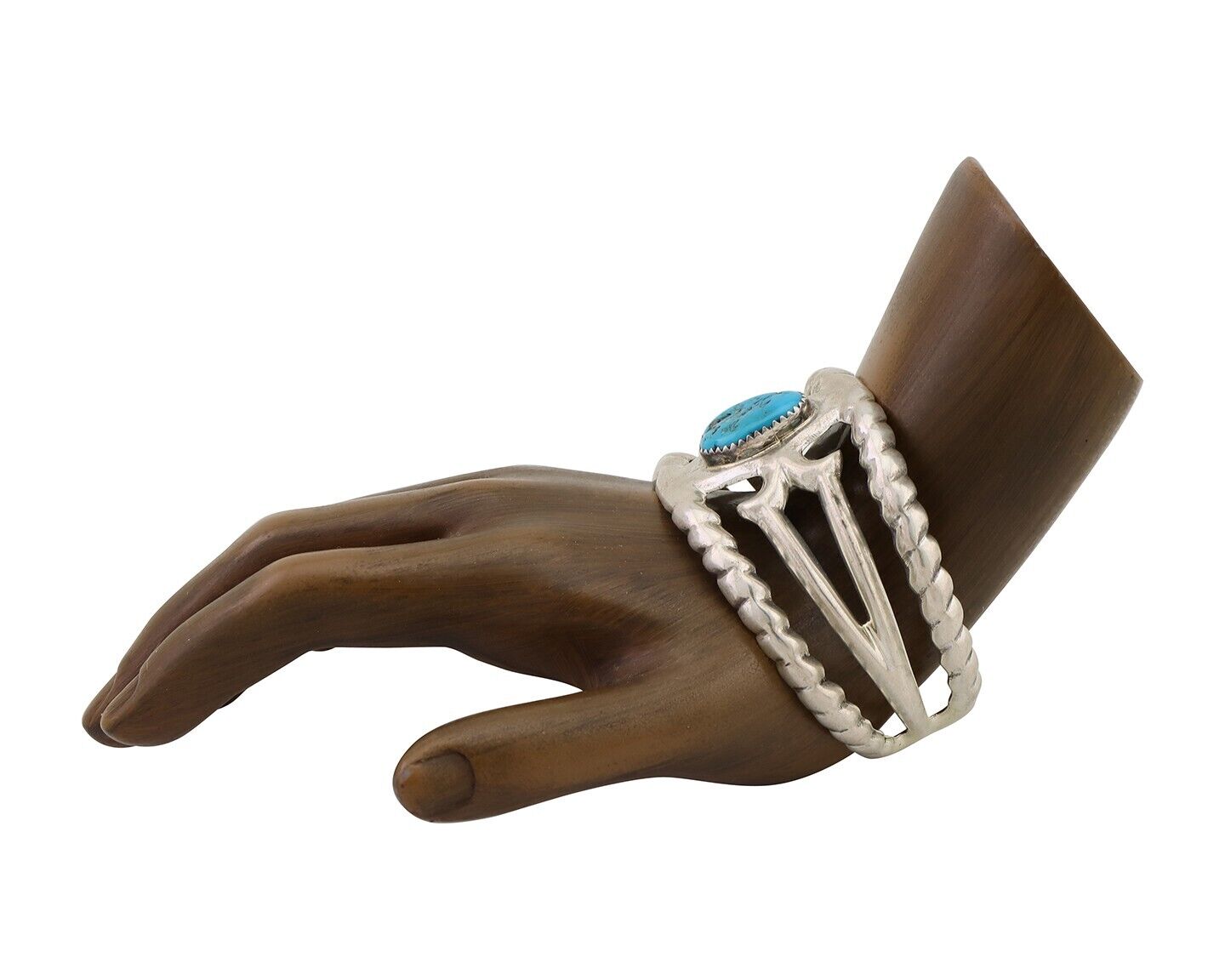 Navajo Sand Cast Cuff Bracelet 925 Silver Natural Turquoise Native Artist C.80's