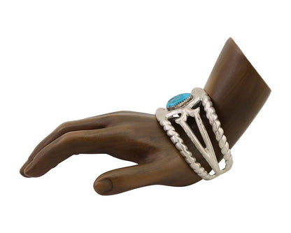 Navajo Sand Cast Cuff Bracelet 925 Silver Natural Turquoise Native Artist C.80's