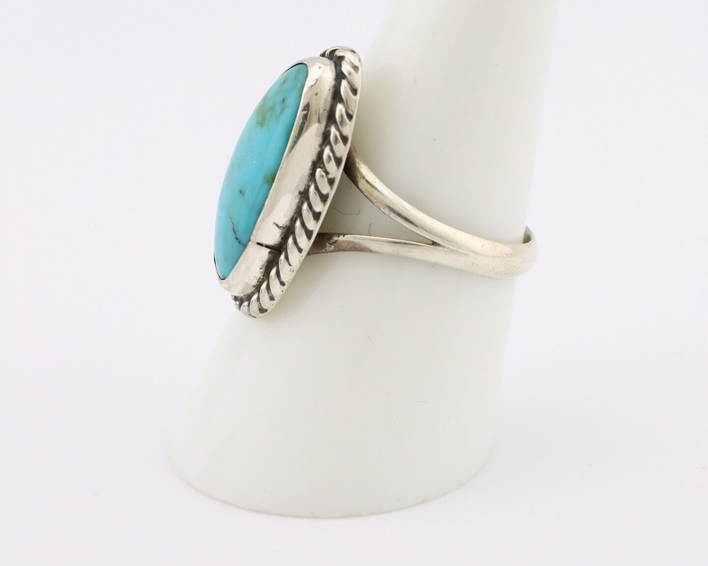 Navajo Ring 925 Silver Natural Turquoise Artist Signed Rabbit Stick C.80's
