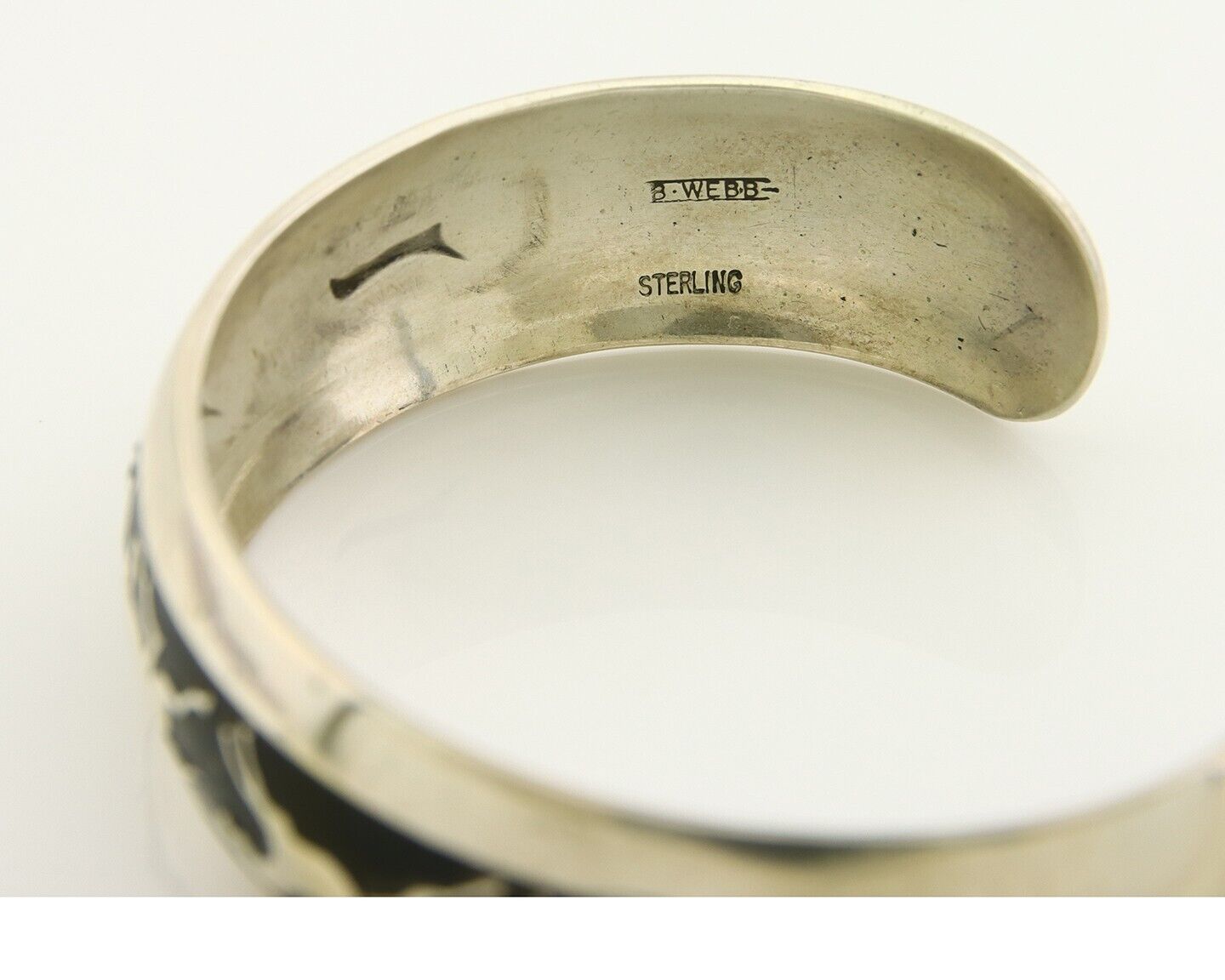Navajo Bracelet 925 Silver Handmade Cuff Artist Signed B Webb C.80's