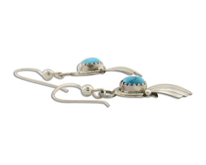 Navajo Earrings 925 Silver Blue Turquoise Artist Signed Kee Tsosie C.80's
