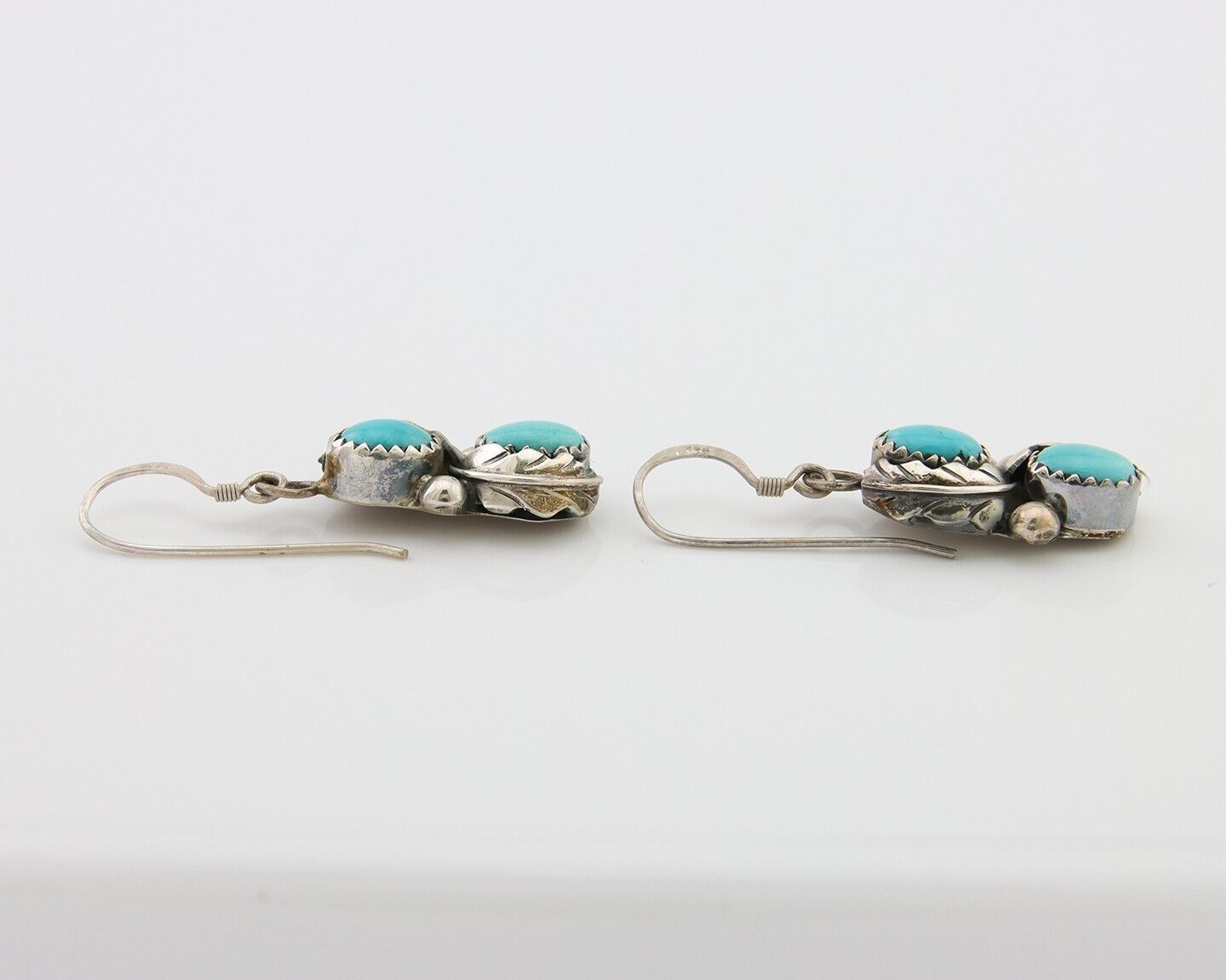 Navajo Dangle Earrings 925 Silver Natural Turquoise Native American Artist C80s