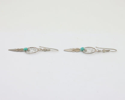 Navajo Dangle Dream Catcher Earrings 925 Silver Blue Turquoise Native Artist C80